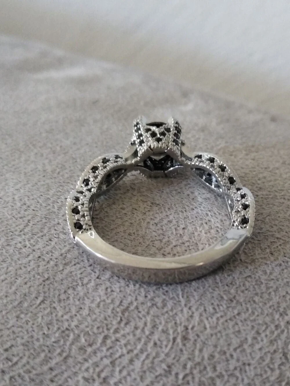 10k White Gold Over Silver 2 PC Onyx Solitaire W/Accents Eternity Ring Set Sz 10